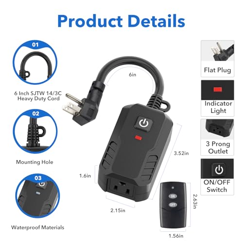 Remote Control Outlet Wireless Light Switch Outdoor Indoor 3