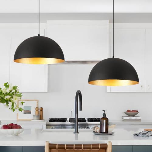 16" Black and Gold Industrial Large Pendant Light Fixtures (2 Count)