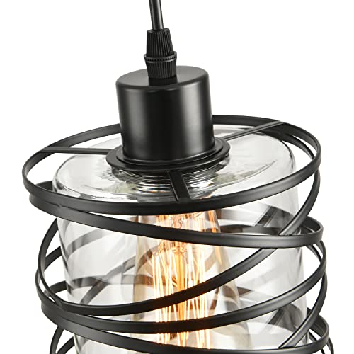 2 Pack Black Spiral Cage Pendant Lights with Clear Glass Shade (2 Count)