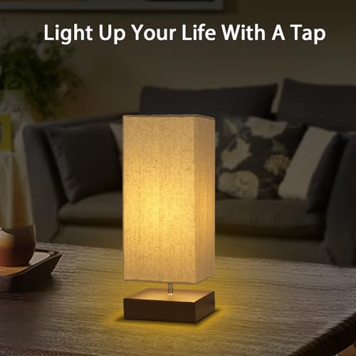 Touch Control Table Lamp Bedside 3 Way Dimmable Touch Desk Lamp Modern Nightstand Lamp with Square Fabric Lamp Shade Simple Night Light for Bedroom Living Room Office