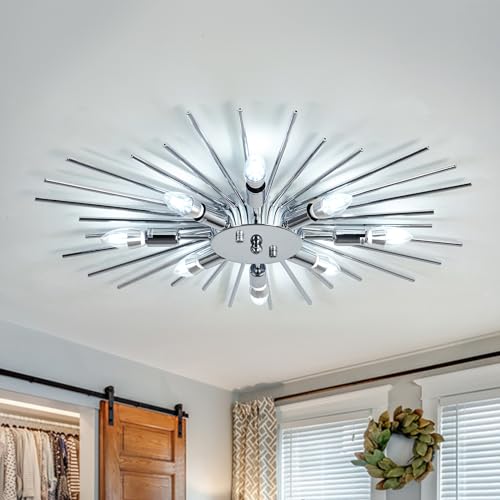 Semi Flush Mount 8 Light Ceiling Light Modern Metal Ceiling Lighting Chrome Light Fixture Chandelier for Farmhouse Kitchen Dining Room Bedroom Hallway Living Room