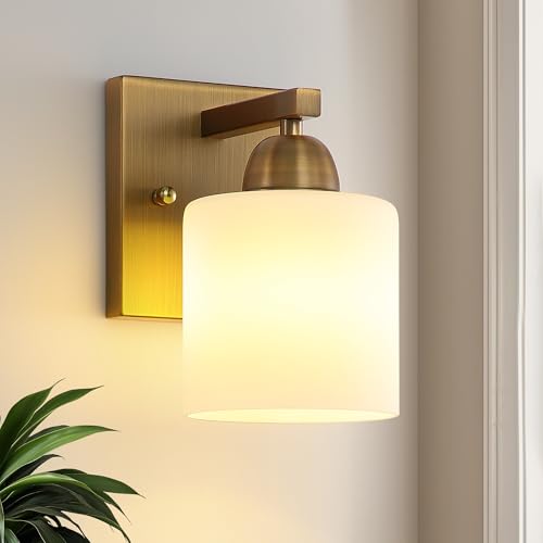 Brass Milk Glass Wall Sconces