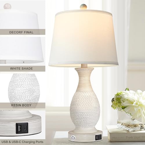 Set of 2 Table Lamps with USB C+A Fast Charging Ports (2 Count)