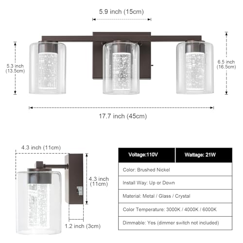 3 Light Bronze Vanity Light with 3 Color Modes (3 Count)
