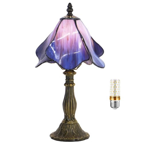 Small Tiffany Table Lamp Purple Morning Glory Style W8H14.5 Inch