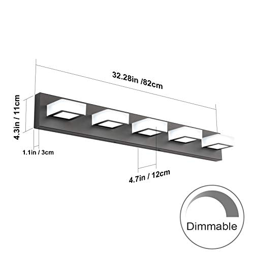 Dimmable Matte Black Vanity Light Modern 5 Lights Acrylic Stainless Steel Vanity Wall Light Over Mirror Long LED Modern Bathroom Vanity Lighting Fixtures