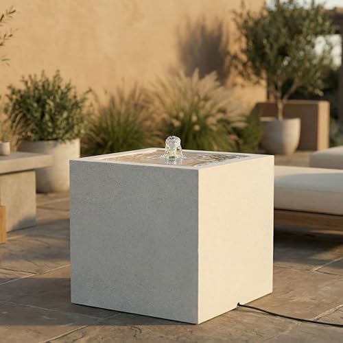 Sunnydaze 17.5" Modern Square Bubbler Fountain with LED Light & Pump
