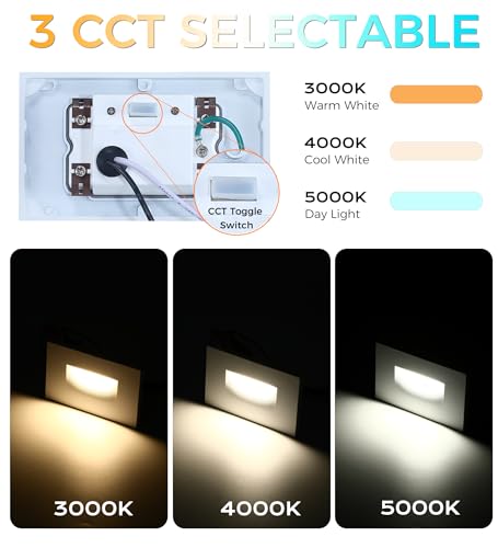 Dimmable Upgraded 3 Color 120V LED Indoor Outdoor Step Lights (6 Count)