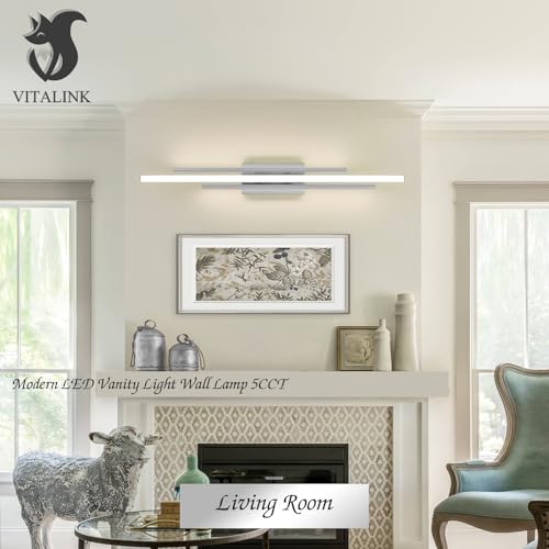 35 Inches Nickel LED Modern Bathroom Vanity Light Fixtures 25W Dimmable 5CCT Vanity Light Bar Over Mirror 3