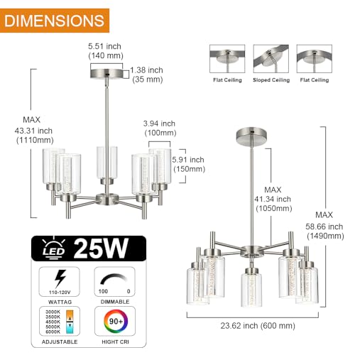 LED 5 Light Modern Chandeliers for Dining Room
