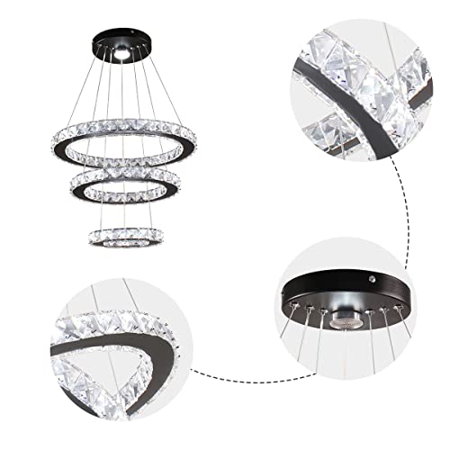 3 Ring Adjustable Height Crystal Chandelier Cool White