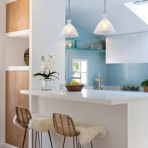 EDSILIVE Vintage Cloudy Glass Pendant Lights Kitchen Island 12" Milk White Hanging Ceiling Light Fixture with Gold Finish for Dining Room Kitchen Table