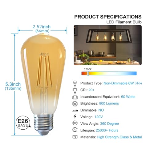 Edison Bulbs E26 LED Bulb 60 Watt Equivalent