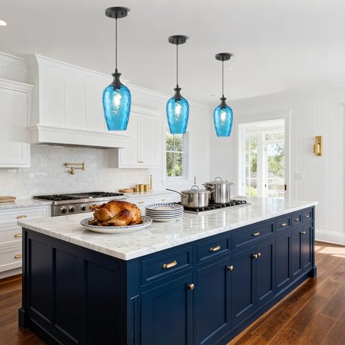 Blue Glass Pendant Lights Kitchen Island