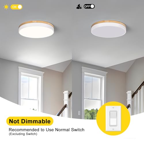 Modern Wood White Flush Mount Ceiling Light 15.75 Inch