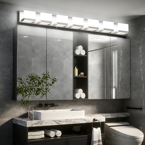 7 Lights LED Modern Vanity Light Brushed Nickel Bathroom Lighting Fixture Up and Down Bathroom Wall Light Over Mirror