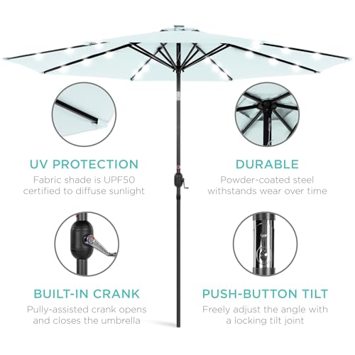 10ft Solar Polyester LED Lighted Patio Umbrella w