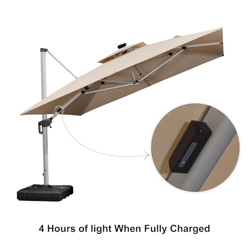 Patio Umbrella with Base 11'X11' Double Top LED Light