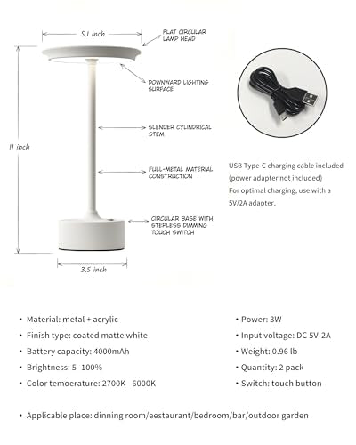 Rechargeable Table Lamps Set of 2 (2 Count)
