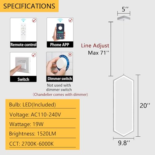 Ring Dimmable Pendant Lighting Adjust LED Mini Chandelier Ceiling Light Fixtures for Kitchen Island Dining Room Living Room Bedroom Hallway Silver