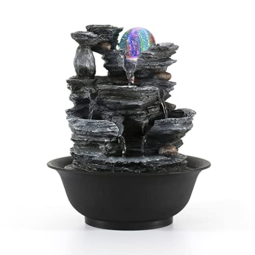 Tabletop Water Fountain Waterfall Fountains Indoor with LED
