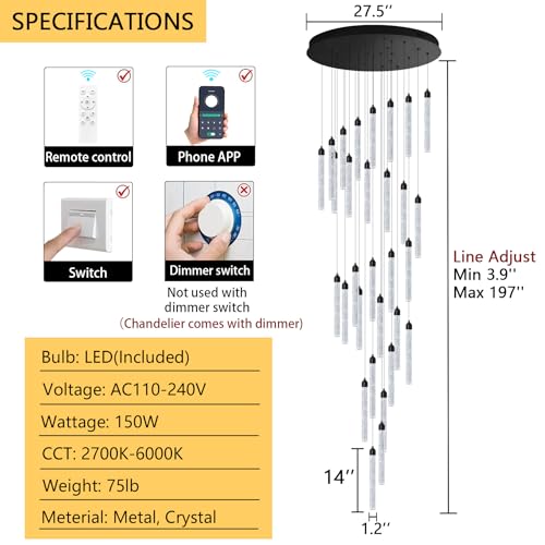 197" Long High Ceiling Chandelier 30
