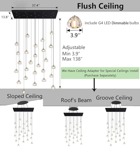LED Chandeliers for Living Room Rectangular Light Dining Room Light Dimmable High Ceiling Pendant Lights Fixtures Lighting Chandelier for Foyer Entryway 2700K 6000K Lighting Large