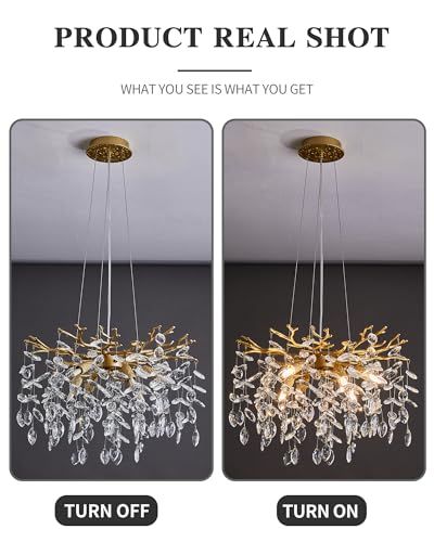 Modern Tree Branch Crystal Chandelier Luxury Gold Crystal Pendant Lighting 18" Contemporary 6 (6 Count)