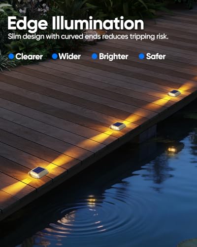 Solar Deck Lights Outdoor IP68 Waterproof 12 Pack Amber Warm (12 Count)