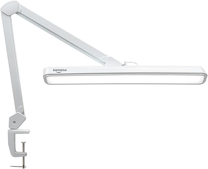 LED Architect Desk Lamp with Clamp, Metal Swing Arm 2000 Lumens Dimming Office Table Lamp for Task Work Drafting Reading Desktop, 234 LEDs,24W, 5 Color Temperatures Workbench Lamp(White,24CCT) - Aura Lighting