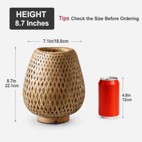Boho Rattan Small Table Lamp with Double Layer Bamboo Woven Shade