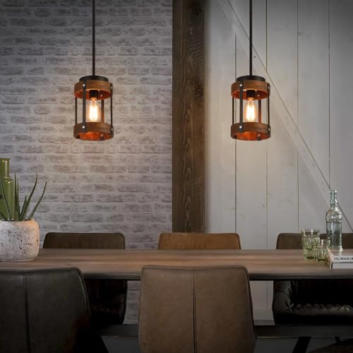 2 Pack Rustic Farmhouse Wood Pendant Light Fixture One (2 Count)