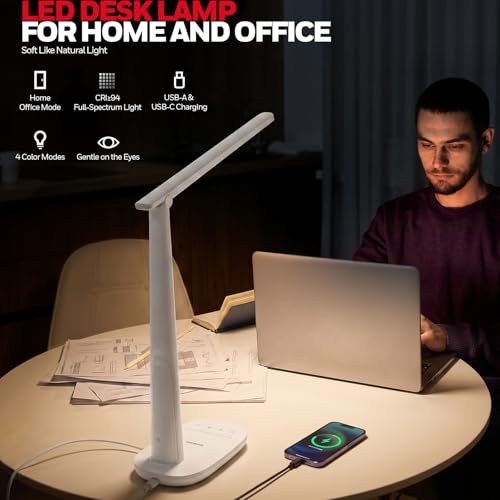 LED Desk Lamp Home Office Dimmable 4 Color Reading Light USB Port