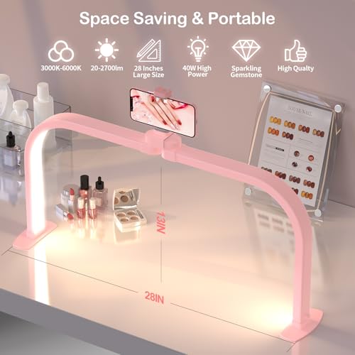 Upgrade Large Half Moon Light for Nail Desk with Phone Holder for Nail Lamp