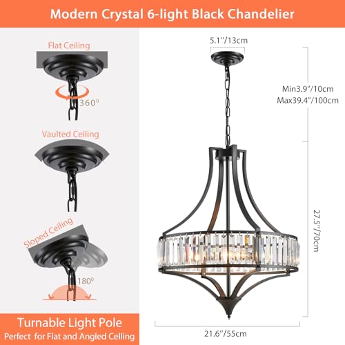 Crystal Chandeliers for Dining Room Rustic Farmhouse Chandelier with Round Metal Shade 6