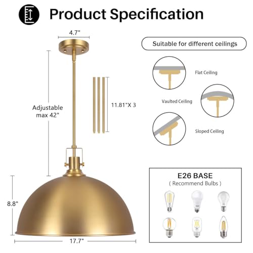 18 Inch Brushed Gold Large Pendant Light Kitchen Island