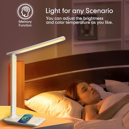 LED Desk Lamp with 15W Wireless Charger & USB Port