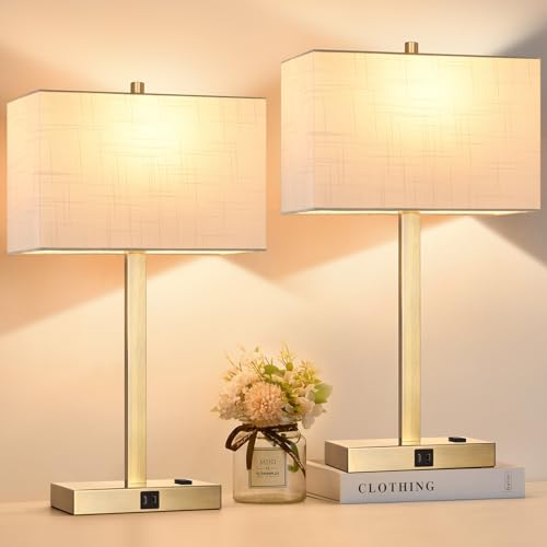 21" Touch Bedside lamps with 2 USB & AC Outlets (2 Count)