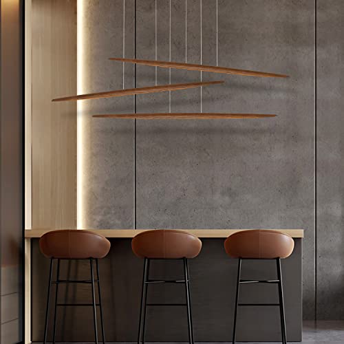71" Wood Linear Pendant Light Wood Linear Dinning Room Light Island Lights LED Dimmable Chandelier 40w for Dining Room Billiard & Pool Table Walnut Color
