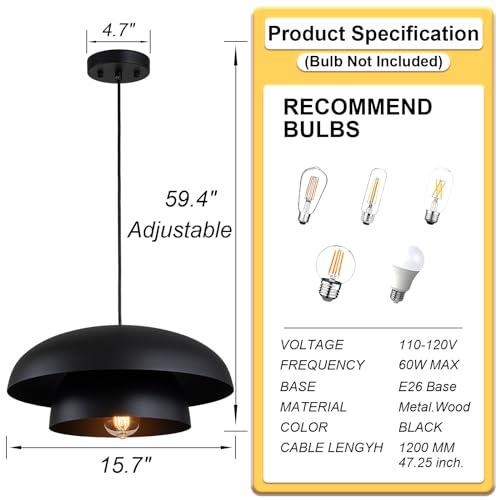 15.7" Black Modern Pendant Light Fixtures