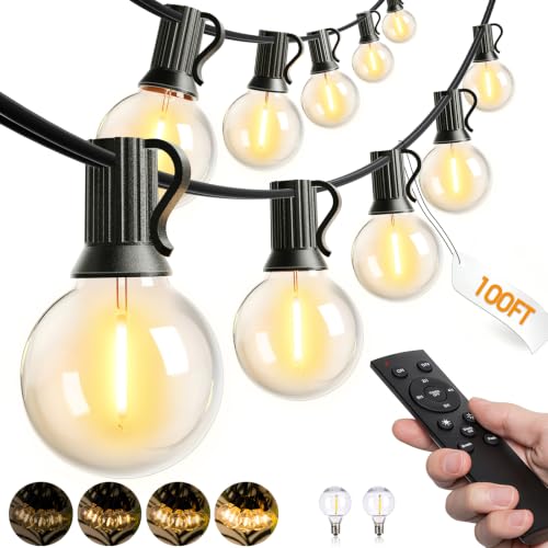 100FT Outdoor String Lights G40 LED Remote Dimmable Waterproof