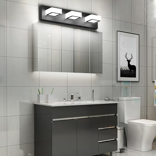 Black Bathroom Vanity Lights 3 Lights Acrylic Modern LED Black Vanity Lights for Bathroom