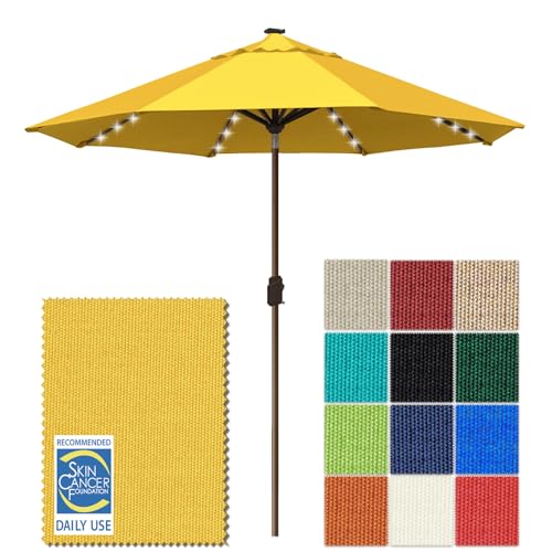 USA 10-Year-Non-Fading 10ft Market Patio Umbrella, Commercial Grade Table Sun Umbrella with 80 Solar LED Lights, Crank Open, Windproof & UPF 50+ UV Protection for Garden, Deck, Pool, Backyard, Sunflower Yellow