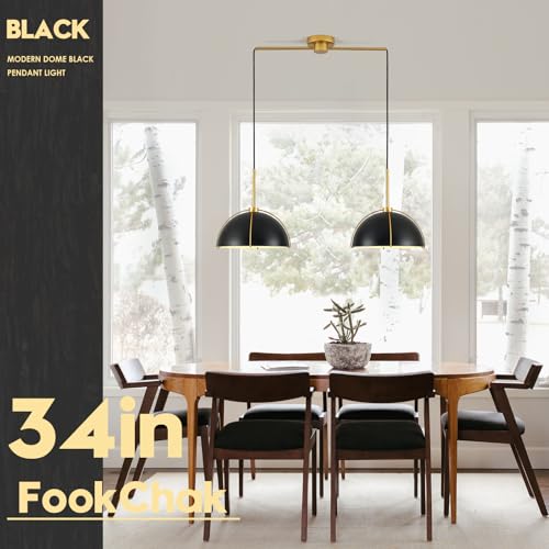Black Dome Pendant Light 2 Light Socket Large Pendant Light Fixture with Adjustable Pendant Cord Black Gold Pendant Lighting for Kitchen Island Dining Room Kitchen Sink