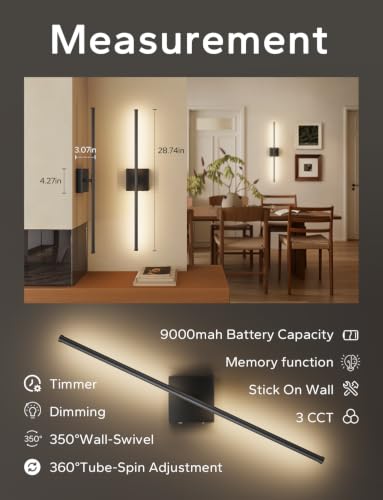 Peel and Stick Wall Sconces Battery Operated Set of 2 (2 Count)