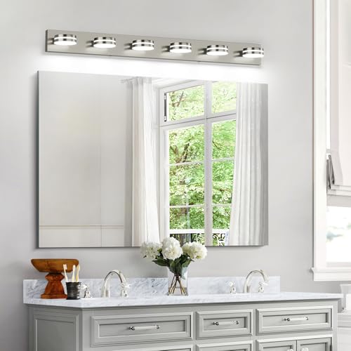 6 Light Nickel Bathroom Vanity Light Over Mirror