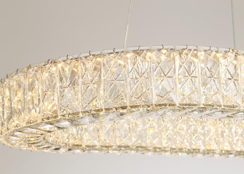 L40 x W16 Modern Oval Crystal Chandelier Glam Dimmable LED Crystal Ceiling Chandeliers for Dining Room Kitchen Island Chrome