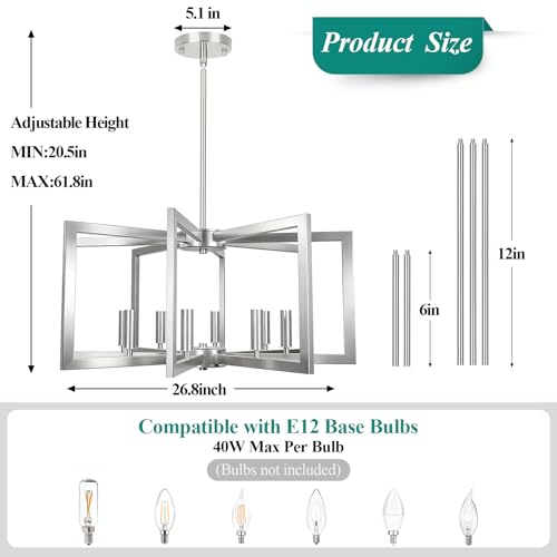 20" 62" Height Adjustable Brushed Nickel Kitchen Chandelier for Dining Room