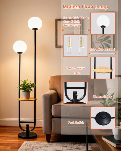 Globe Floor Lamp Mid Century Black Standing Lamp with 3000K Bulbs Included Vintage Tall Lamp with 5Lbs Heavy Base for Lving Room (2 Count)