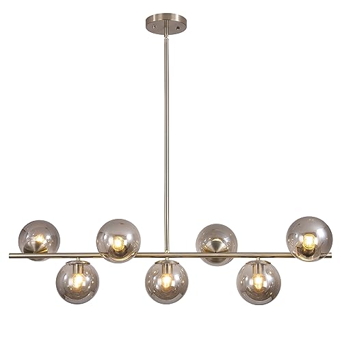 Lighting MCM Brushed Nickel Linear Sputnik Chandeliers for Dining Room